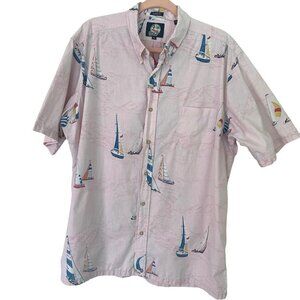 Reyn Spooner Mens Shirt Pink Size XL Button Front Sailboat Print Pure Cotton